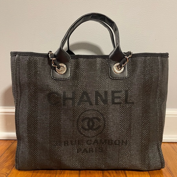 Beautiful Channel Striped Tote. Like New - Picture 1 of 12